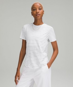 Lululemon Love Crew Short Sleeve T-Shirt Kadın Üstler Çizgili Beyaz Siyah | BDHP-27941