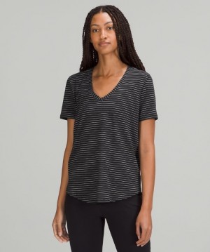 Lululemon Love V-Neck Kadın Üstler Çizgili Siyah Beyaz | RTZV-14203