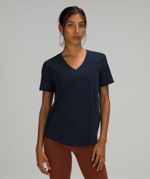 Lululemon Love V-Neck T-Shirt Kadın Üstler Lacivert | IRYB-21859