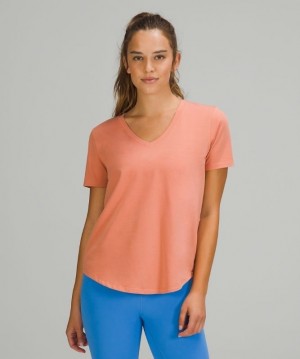 Lululemon Love V-Neck T-Shirt Kadın Üstler Pembe | ZVHT-70153