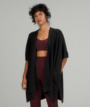 Lululemon Merino Wool Short Sleeve Wrap Kadın Tişörtü Siyah | AHDM-10823