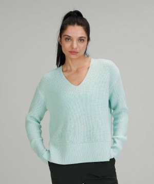 Lululemon Merino Wool V-Neck Sweater Kadın Tişörtü Nane | KWRM-78630