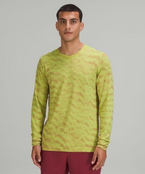 Lululemon Metal Vent Breathe LS Erkek Üstler Sarı Bordo | RFNI-53904