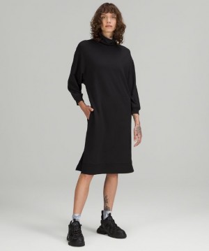 Lululemon Modal Fleece Funnel-Neck Dress Kadın Elbise Siyah | VJFM-05379