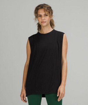 Lululemon Modal Pleated Shoulder Tank Top Kadın Üstler Siyah | UESN-21805
