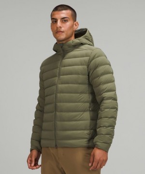 Lululemon Navigation Stretch Down Hoodie Erkek Mont Zeytin Yeşili | XJDO-34061