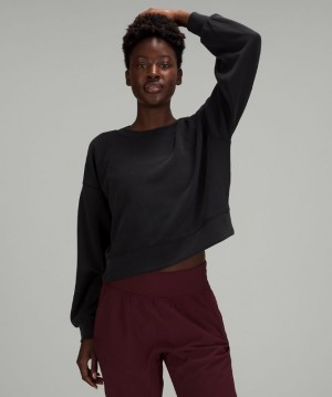 Lululemon Perfectly Oversized Cropped Crew Softstreme Kadın Tişörtü Siyah | ZDUN-96502