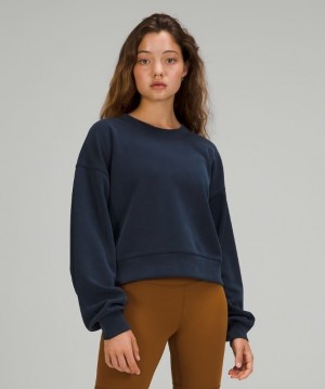 Lululemon Perfectly Oversized Cropped Crew Softstreme Kadın Tişörtü Lacivert | JYXN-45981
