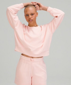 Lululemon Perfectly Oversized Cropped Crew Softstreme Kadın Tişörtü Pembe Beyaz | IJRB-25086
