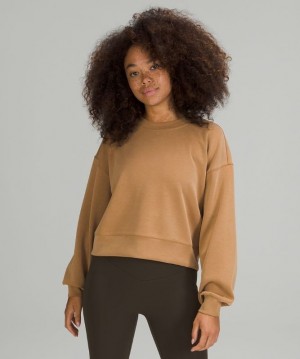 Lululemon Perfectly Oversized Cropped Crew Softstreme Kadın Tişörtü Bej Rengi | FKMH-30726