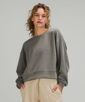 Lululemon Perfectly Oversized Cropped Crew Softstreme Kadın Tişörtü Gri Zeytin Yeşili | UYOB-73410