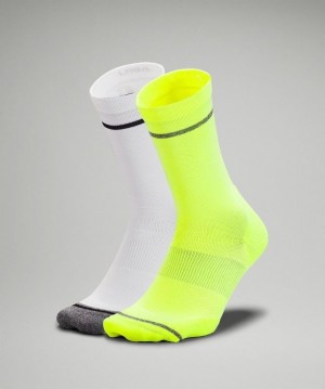 Lululemon Power Stride Crew Sock 2P Accessories Çorap Sarı Beyaz | HWUT-97856