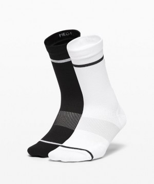 Lululemon Power Stride Crew Sock 2 Pack Stripe Accessories Çorap Beyaz Siyah | AOQL-23619