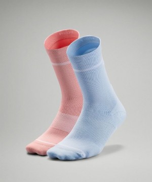 Lululemon Power Stride Crew Sock 2 Pack Stripe Accessories Çorap Mavi Bej Rengi Pembe | VKHD-02817
