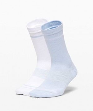 Lululemon Power Stride Crew Sock Stripe 2 Pack Accessories Çorap Beyaz Mavi Bej Rengi | WCZG-65981
