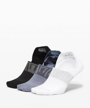 Lululemon Power Stride No-Show Sock with Active Grip 3 Pack Accessories Çorap Beyaz Mavi Siyah | XEIG-56734