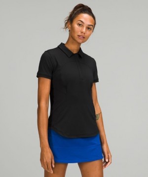 Lululemon Quick-Drying Short Sleeve Polo Shirt Kadın Üstler Siyah | HZJS-89275