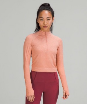 Lululemon Rest Less Cropped 1/2 Zip Kadın Üstler Pembe Beyaz | ANLB-28169