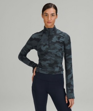 Lululemon Rulu Run Cropped 1/2 Zip Kadın Üstler Camo Lacivert Mavi | UEPW-72340