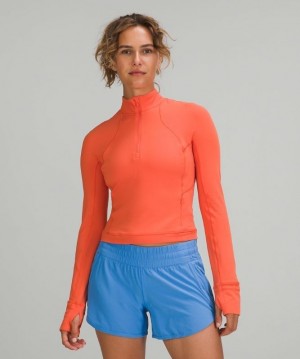 Lululemon Rulu Run Cropped Half-Zip Kadın Tişörtü Mercan | TZUH-90312