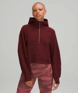 Lululemon Scuba Oversized 1/2 Zip Hoodie Kadın Kapşonlu Kırmızı Bordo | ASNO-74956