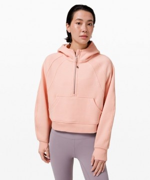 Lululemon Scuba Oversized Half-Zip Hoodie Kadın Kapşonlu Pembe Beyaz | OEUS-42970