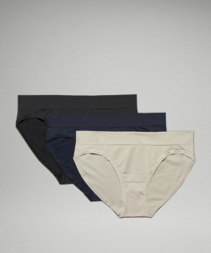 Lululemon Seamless Mid-Rise Bikini Underwear 3 Pack Kadın İç Giyim Siyah Lacivert Açık Zeytin Yeşili | AOSF-24891
