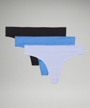 Lululemon Seamless Mid-Rise Thong Underwear 3 Pack Kadın İç Giyim Siyah Mavi Lavanta | MVWR-86719