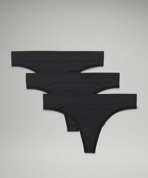 Lululemon Seamless Mid-Rise Thong Underwear 3 Pack Kadın İç Giyim Siyah Siyah Siyah | UGNF-16204