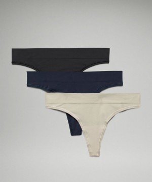 Lululemon Seamless Mid-Rise Thong Underwear 3 Pack Kadın İç Giyim Siyah Lacivert Açık Zeytin Yeşili | ZHFS-97425