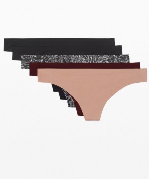 Lululemon Smooth Seamless Thong 5 Pack Kadın İç Giyim Siyah Kahverengi Beyaz Siyah Siyah Koyu Kırmızı | QRJD-19763