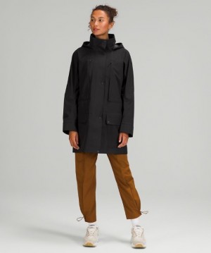Lululemon StretchSeal Relaxed-Fit Long Rain Jacket Kadın Mont Siyah | WORL-74251