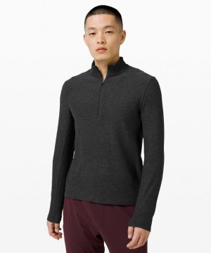 Lululemon Surge Warm Half-Zip Erkek Tişörtü Koyu Gri Siyah | UXJT-73208