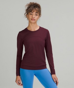 Lululemon Swiftly Relaxed Long Sleeve Kadın Üstler Cassis | DOYS-21968