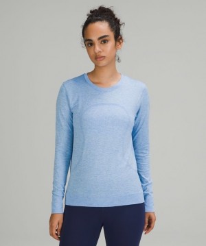 Lululemon Swiftly Relaxed Long Sleeve Kadın Üstler Mavi Beyaz | WETK-08135