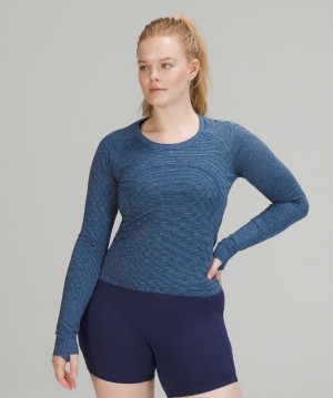 Lululemon Swiftly Tech LS 2.0 Race Kadın Üstler Çizgili Mavi Turkuaz Yeşil Siyah | UCJL-59710