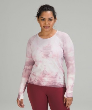 Lululemon Swiftly Tech LS 2.0 Wash Kadın Üstler Çizgili Pembe Gri Kahverengi | PFYK-17852
