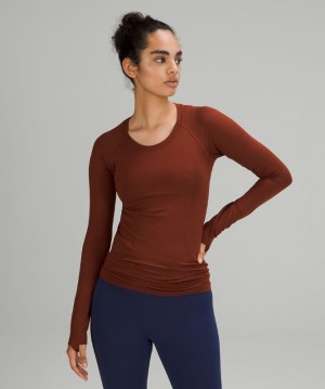 Lululemon Swiftly Tech Long Sleeve 2.0 Kadın Üstler Kahverengi Kahverengi | JBVW-34185