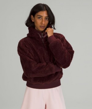 Lululemon Textured Fleece 1/2 Zip Kadın Tişörtü Kırmızı Bordo | ZCUD-21658