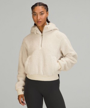 Lululemon Textured Fleece 1/2 Zip Kadın Tişörtü Beyaz | GLDO-18324