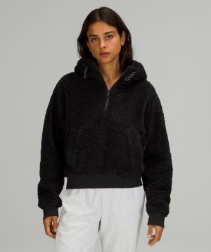 Lululemon Textured Fleece 1/2 Zip Kadın Tişörtü Siyah | ASYD-98630