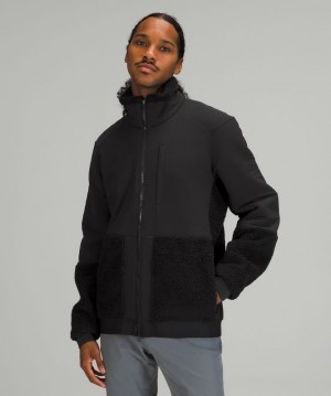 Lululemon Textured Fleece Jacket Erkek Mont Siyah | XCVD-89615