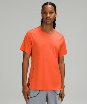 Lululemon Textured Training Short Sleeve Erkek Üstler Mercan | QCSJ-96754