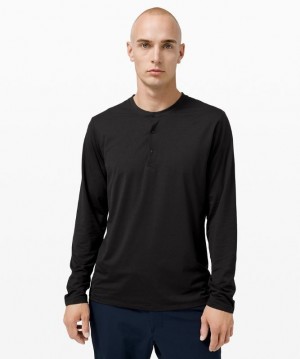 Lululemon The Fundamental Long Sleeve Henley Erkek Üstler Siyah | NCJI-34972