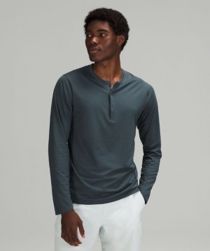 Lululemon The Fundamental Long Sleeve Henley Erkek Üstler Mavi | VNTO-53190