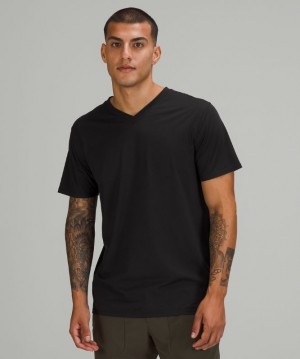 Lululemon The Fundamental V-Neck T-Shirt Erkek Üstler Siyah | UVEH-59410