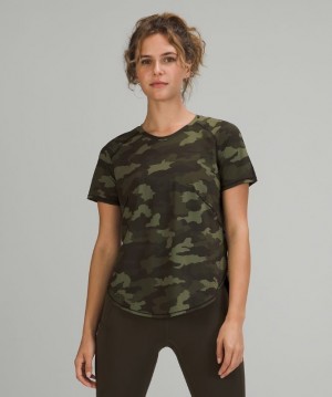 Lululemon UVP Run Short Sleeve Kadın Üstler Camo Zeytin Yeşili Renkli | KYCT-90153