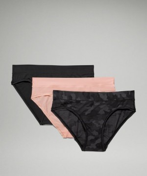 Lululemon UnderEase Bikini 3 Pack Kadın İç Giyim Camo Siyah Renkli Pembe Beyaz Siyah | KUMZ-98417