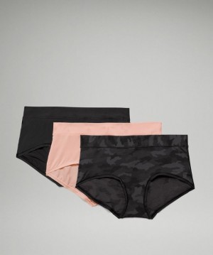 Lululemon UnderEase Boyshort 3P Kadın İç Giyim Camo Siyah Renkli Pembe Beyaz Siyah | HWMS-36528