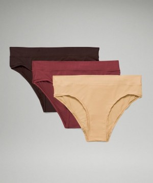 Lululemon UnderEase Cheeky Bikini 3 Pack Kadın İç Giyim Bordo Kahverengi | ZXOF-65819